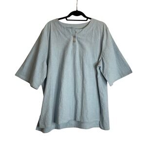 NEW Linen Blend Short Sleeve Chambray Tunic Tank Summer Casual 2XL